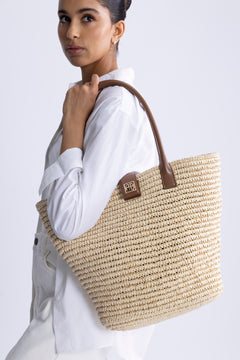 Lou Tote Monogram - Natural With Cognac