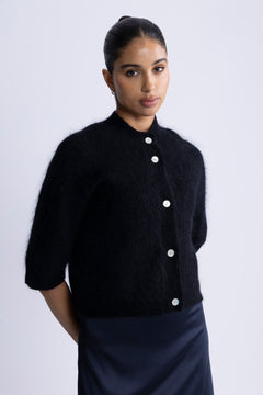 Andrea Knit Rib Cardigan - Black