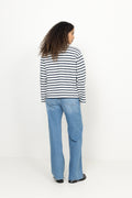 Wada Ls Stripe Collar Top - Dark Sapphire Snow White