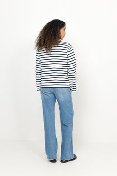 Wada Ls Stripe Collar Top - Dark Sapphire Snow White