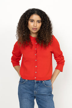 Yaselena Ls Knit Cardigan - Fiery Red
