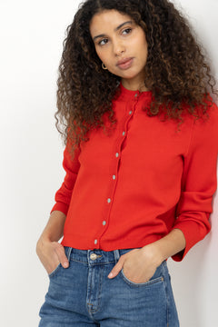 Yaselena Ls Knit Cardigan - Fiery Red