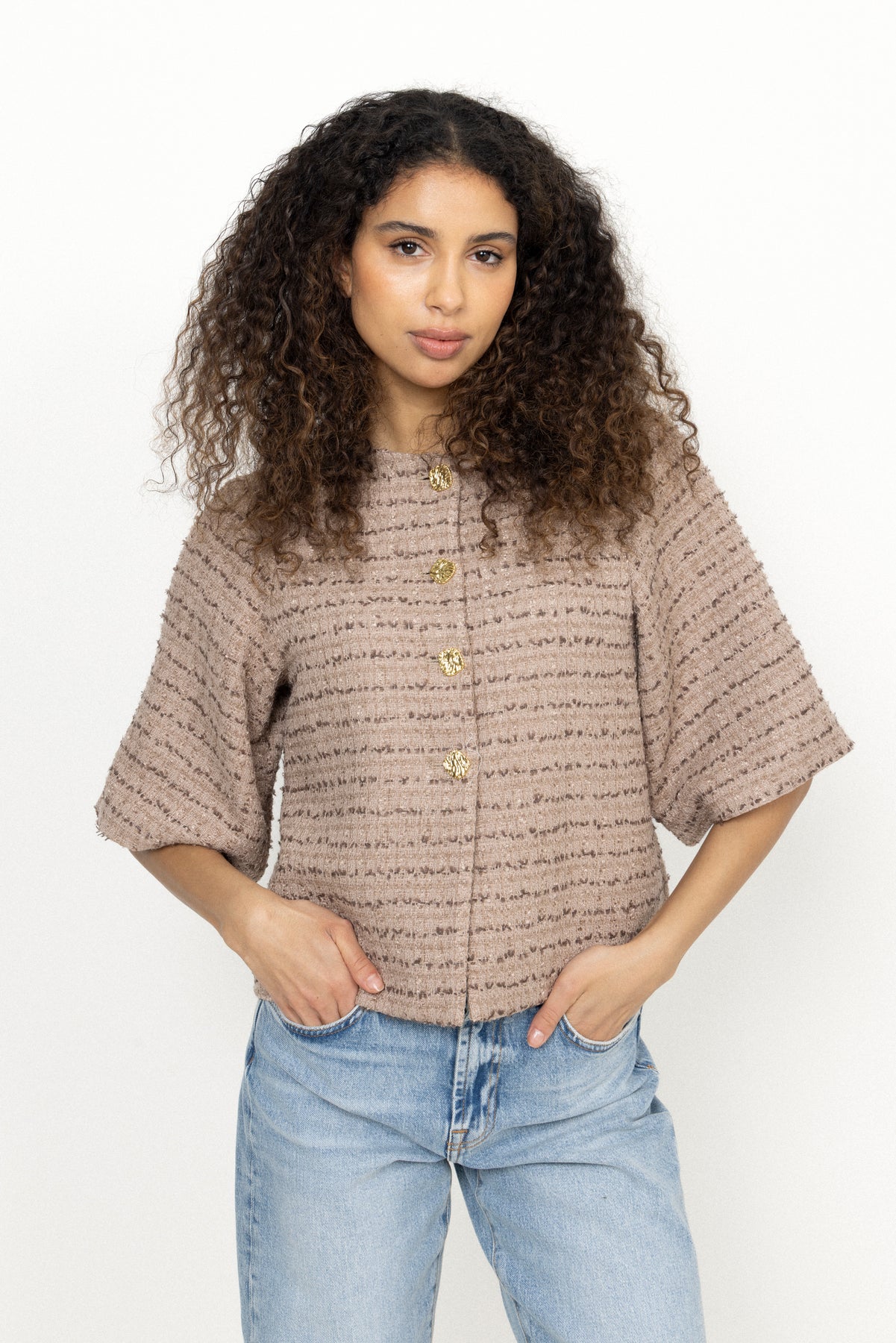 Rosella Boucle Mini Jacket - Taupe