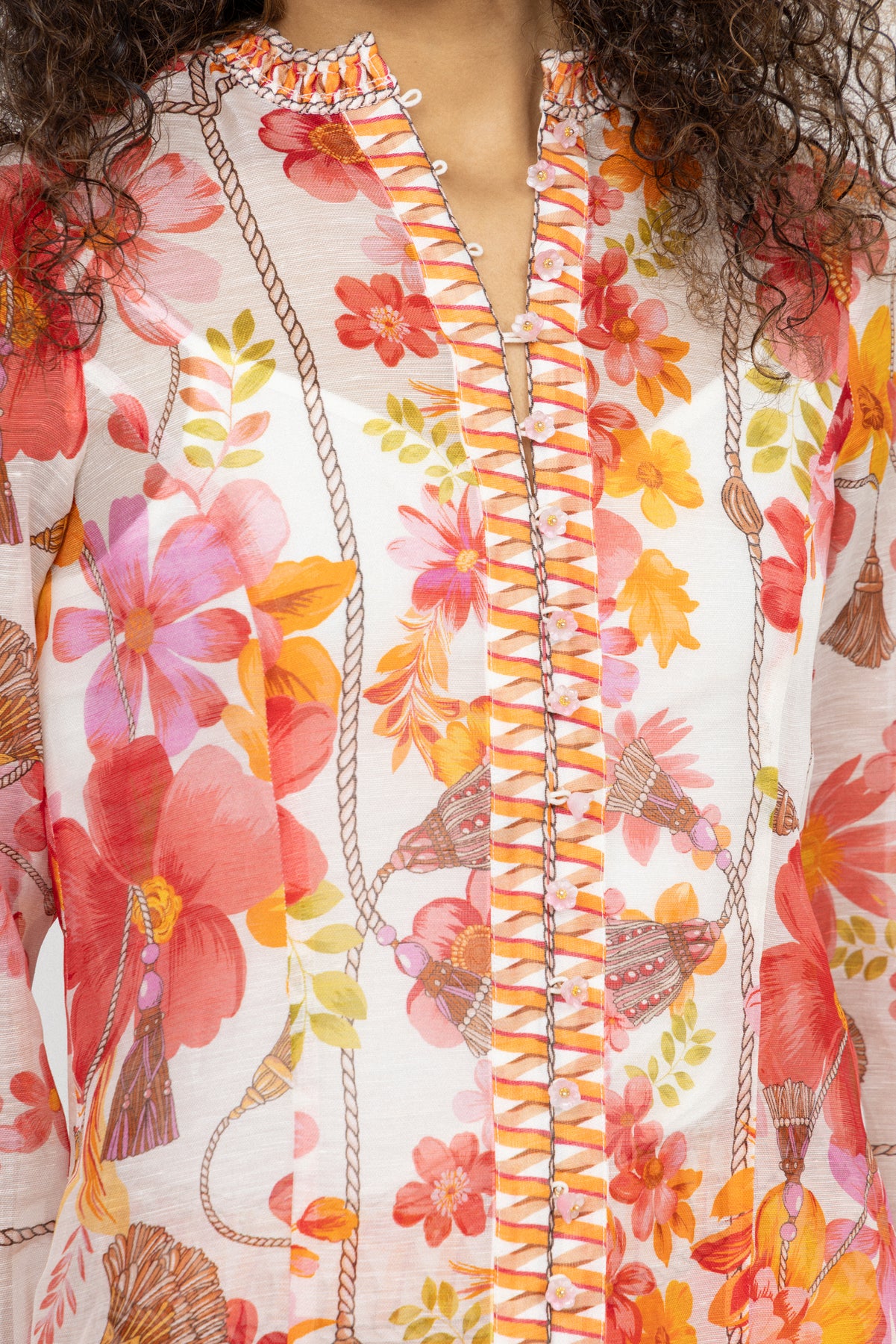 Zola Silk Linen Blouse - Coral