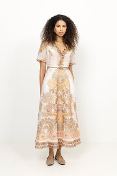 Micah Long Dress Silk Linen - Ivory
