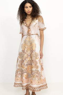 Micah Long Dress Silk Linen - Ivory