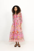 Frida Long Dress Silk Linen - Coral