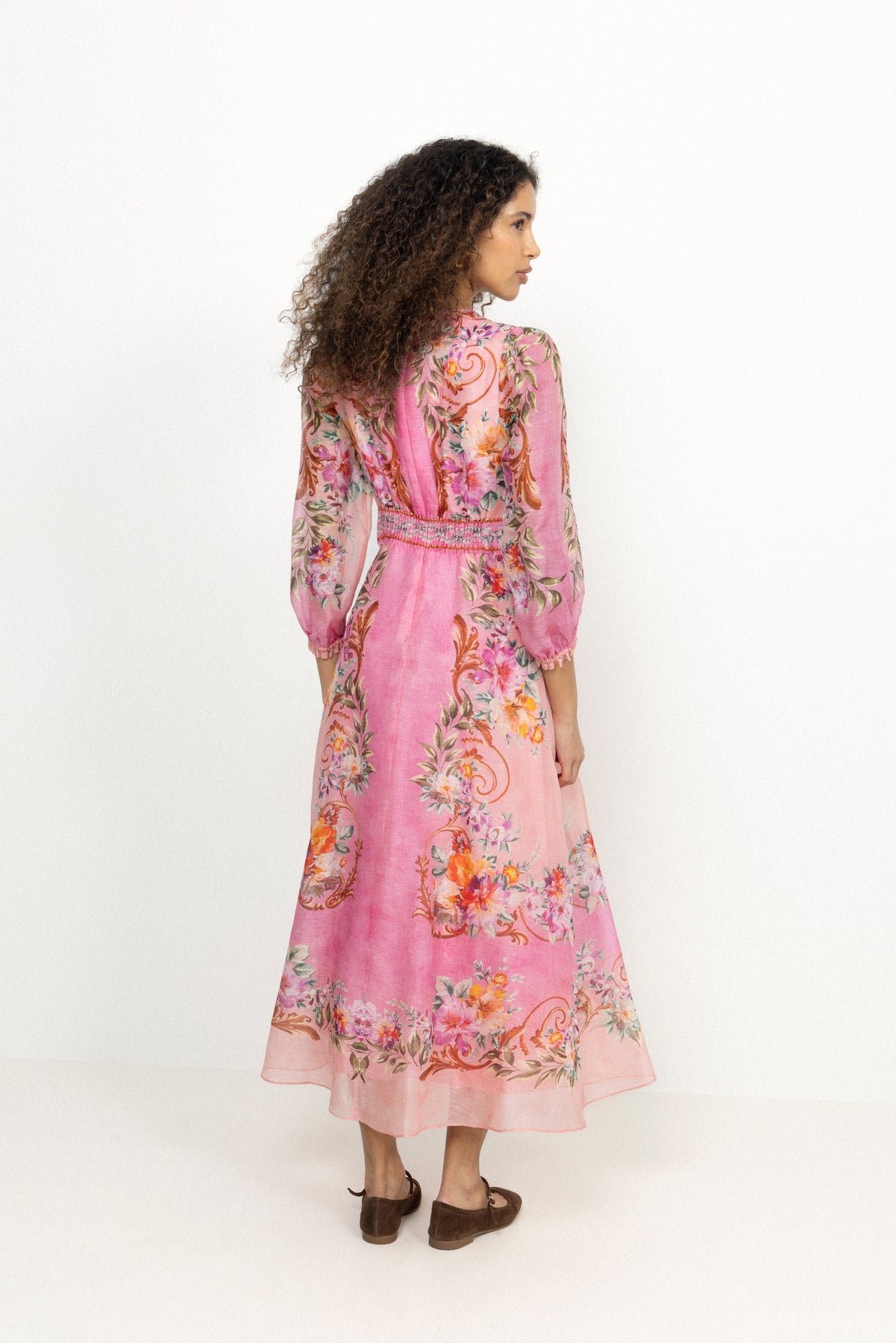 Frida Long Dress Silk Linen - Coral
