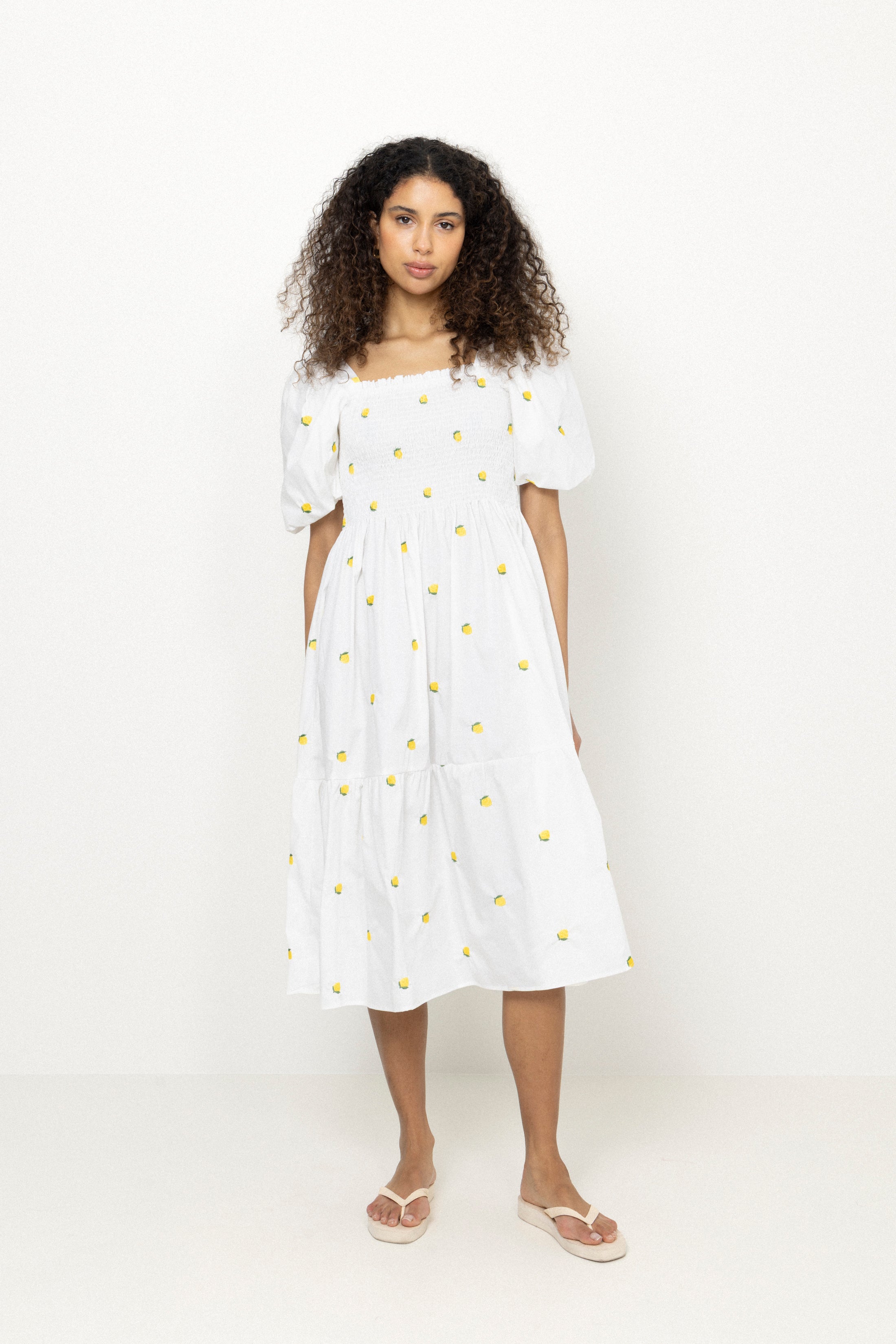 Cheri Fruit Dress - White/Yellow