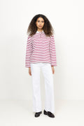 Wada Ls Stripe Collar Top - Anemone Snow White