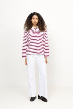 Wada Ls Stripe Collar Top - Anemone Snow White