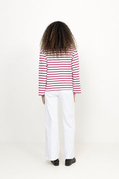 Wada Ls Stripe Collar Top - Anemone Snow White