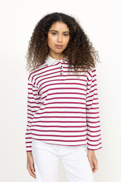 Wada Ls Stripe Collar Top - Anemone Snow White
