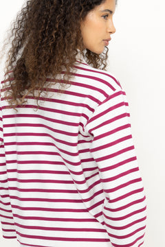 Wada Ls Stripe Collar Top - Anemone Snow White