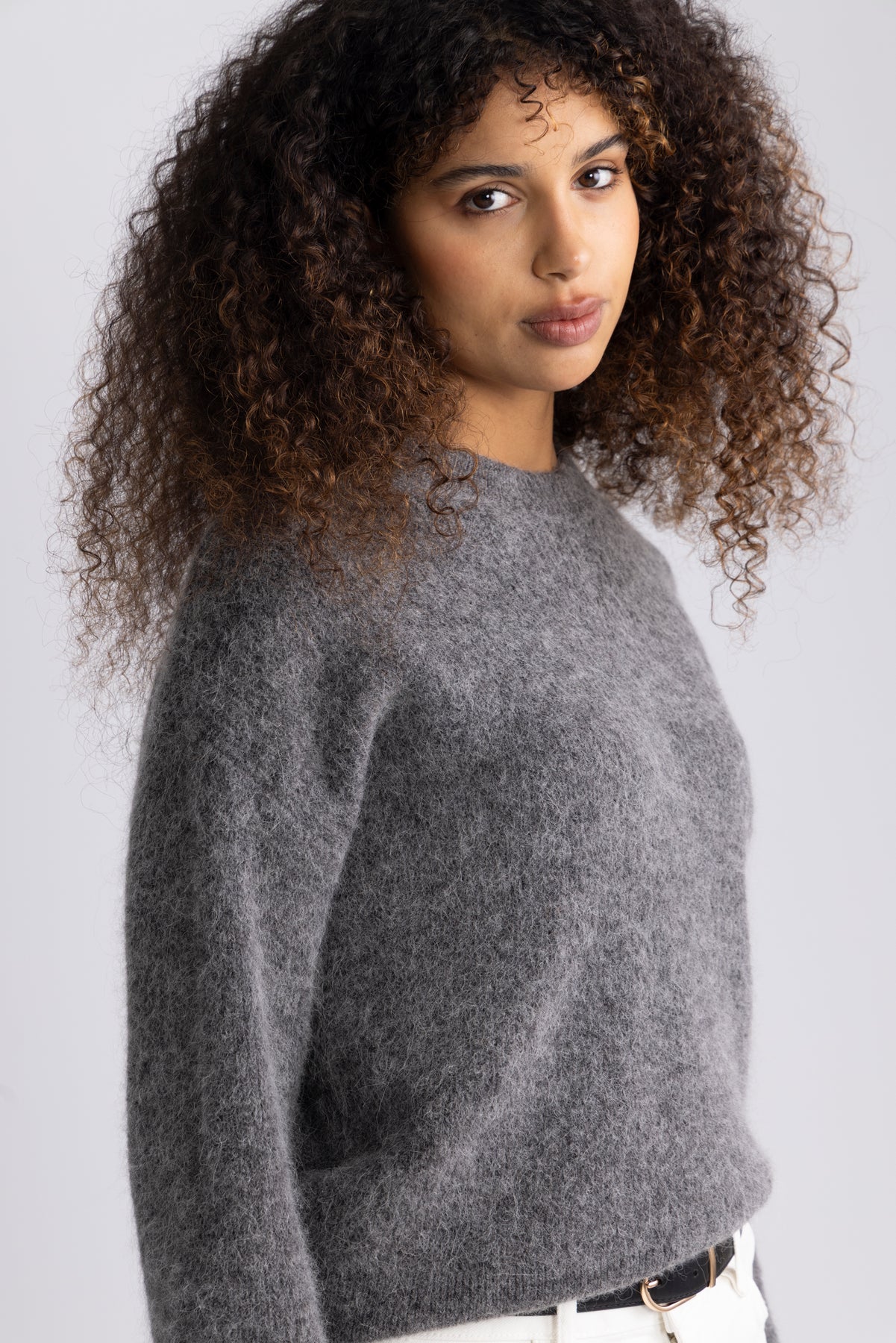 Sia Ras Ls Knit New O-Neck - Medium Grey Melange