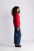 Sia Ras Ls Knit Belt Cardigan - Equestrian Red