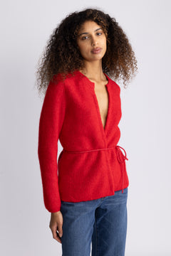Sia Ras Ls Knit Belt Cardigan - Equestrian Red