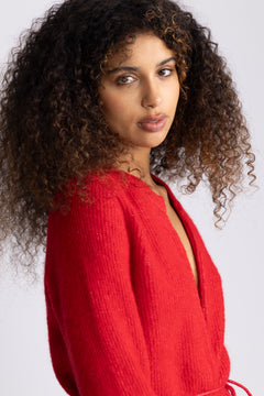 Sia Ras Ls Knit Belt Cardigan - Equestrian Red