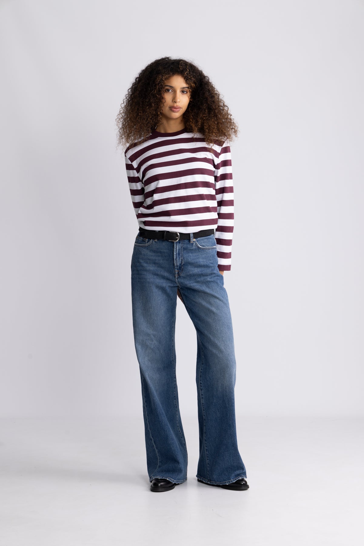 Essential Ls Striped Boxy Tee - Fig Bright White