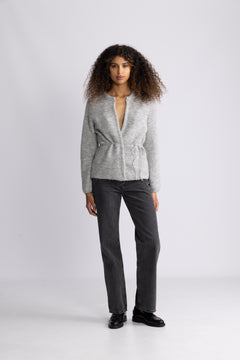 Sia Ras Ls Knit Belt Cardigan - Light Grey Melange