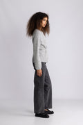 Sia Ras Ls Knit Belt Cardigan - Light Grey Melange