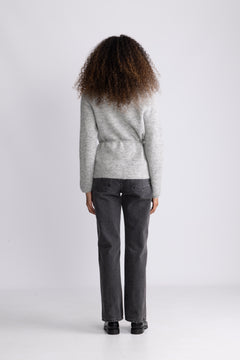 Sia Ras Ls Knit Belt Cardigan - Light Grey Melange