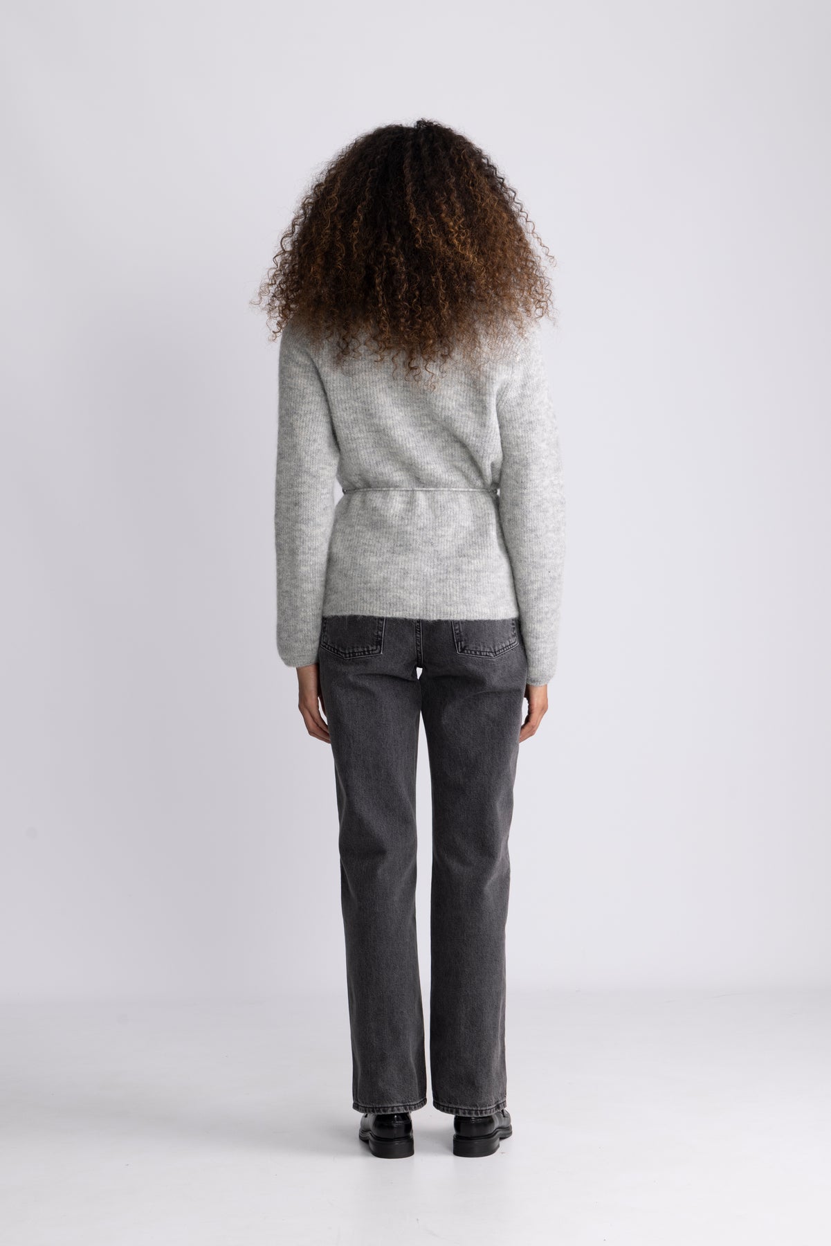 Sia Ras Ls Knit Belt Cardigan - Light Grey Melange