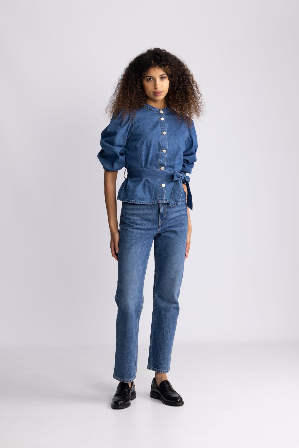 Rylan Elena 3/4 Shirt - Mid Blue Wash