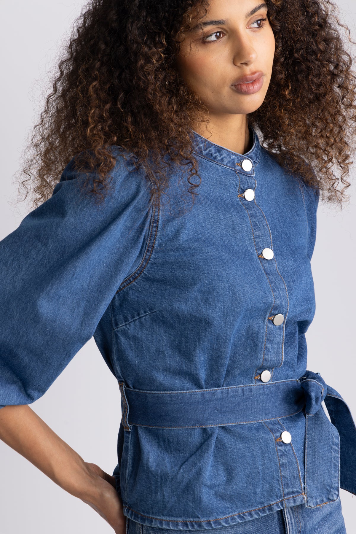 Rylan Elena 3/4 Shirt - Mid Blue Wash