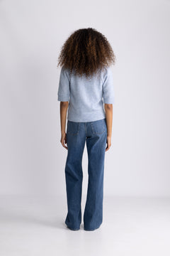 Lulu Ss Open Back Knit O-Neck - Cashmere Blue