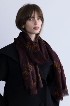 Magna Flower Siw Scarf - Chocolate Brown