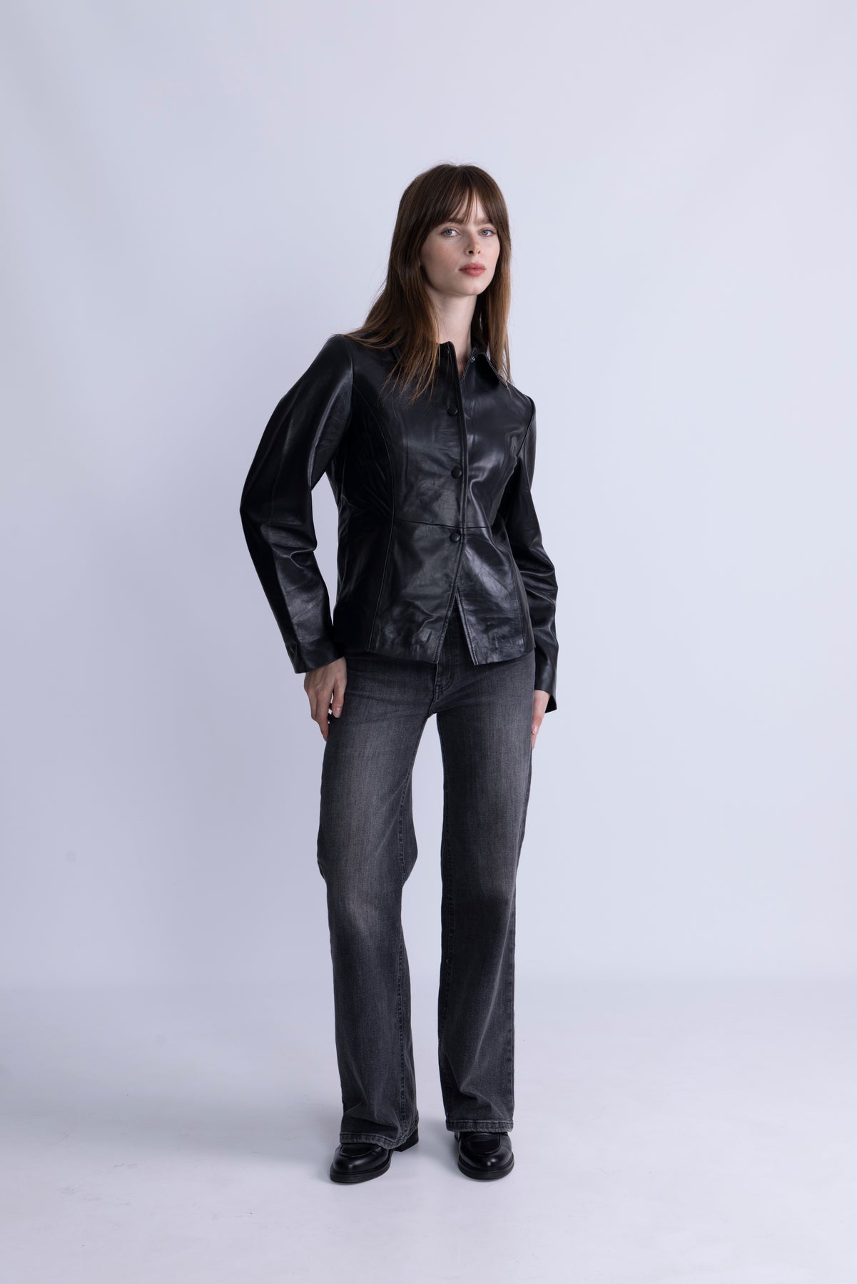 Fio Leather Overshirt - Black