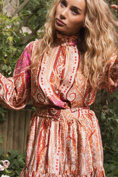Saga Wide Border Paisley Dress - Red Paisley