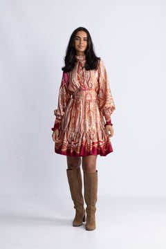 Saga Wide Border Paisley Dress - Red Paisley