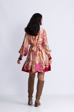 Saga Wide Border Paisley Dress - Red Paisley