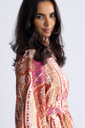 Saga Wide Border Paisley Dress - Red Paisley