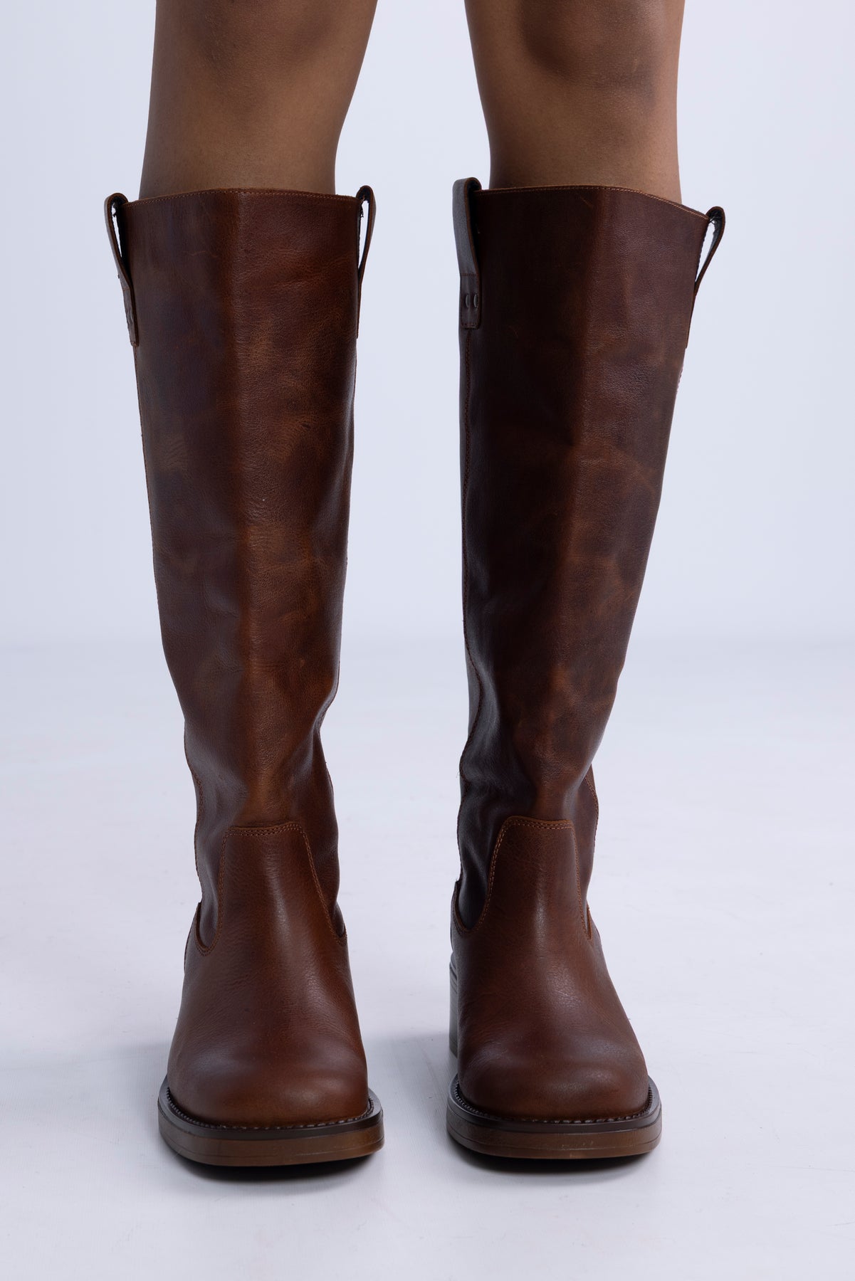 Biamary Knee High Pull On Boot Pull Up Leather - Cognac