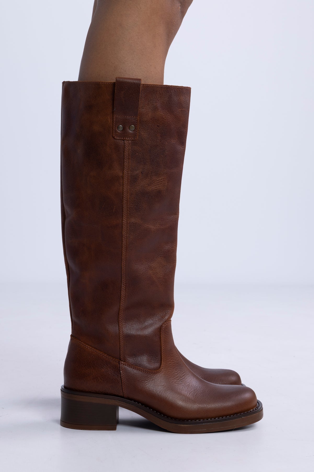 Biamary Knee High Pull On Boot Pull Up Leather - Cognac