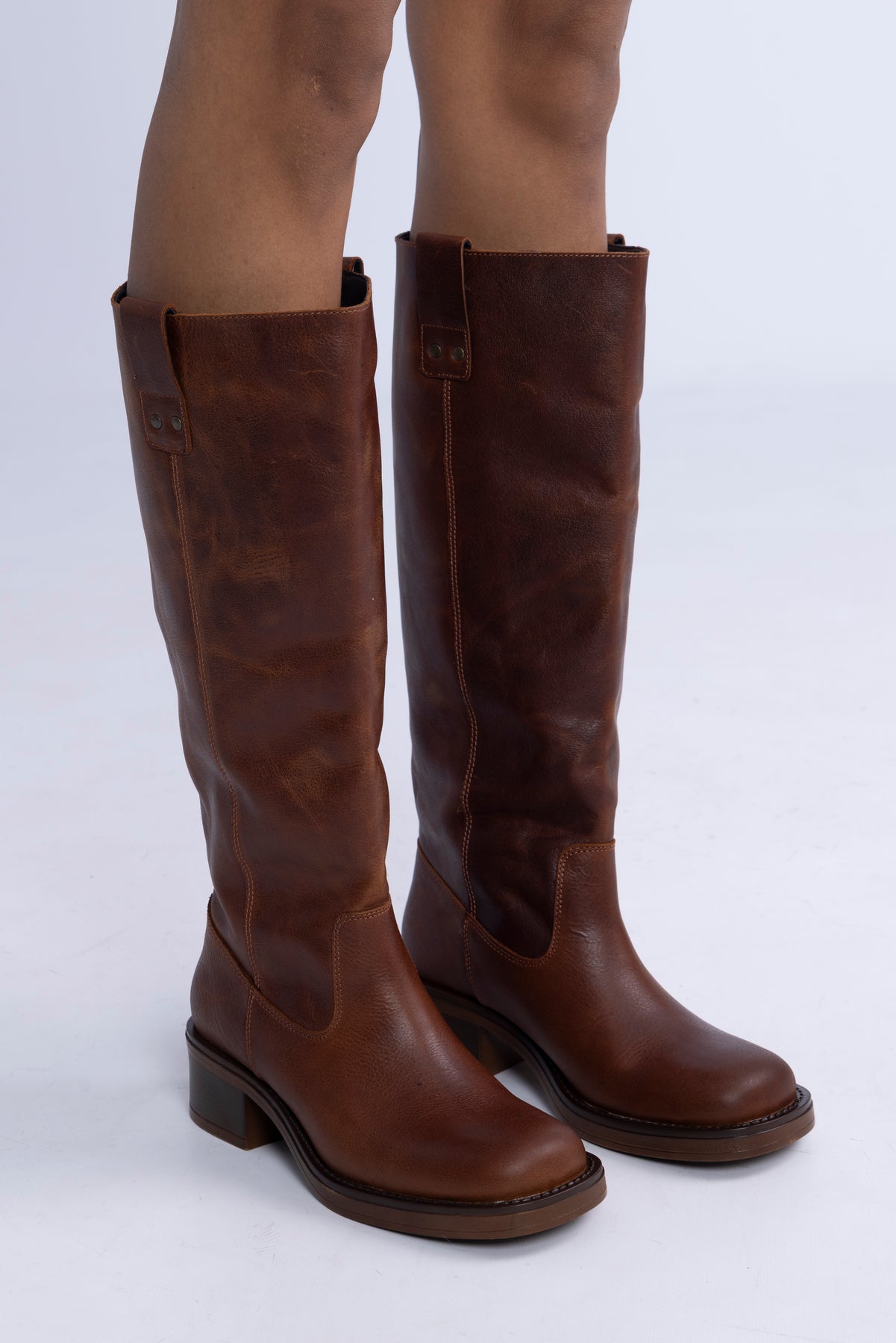 Biamary Knee High Pull On Boot Pull Up Leather - Cognac