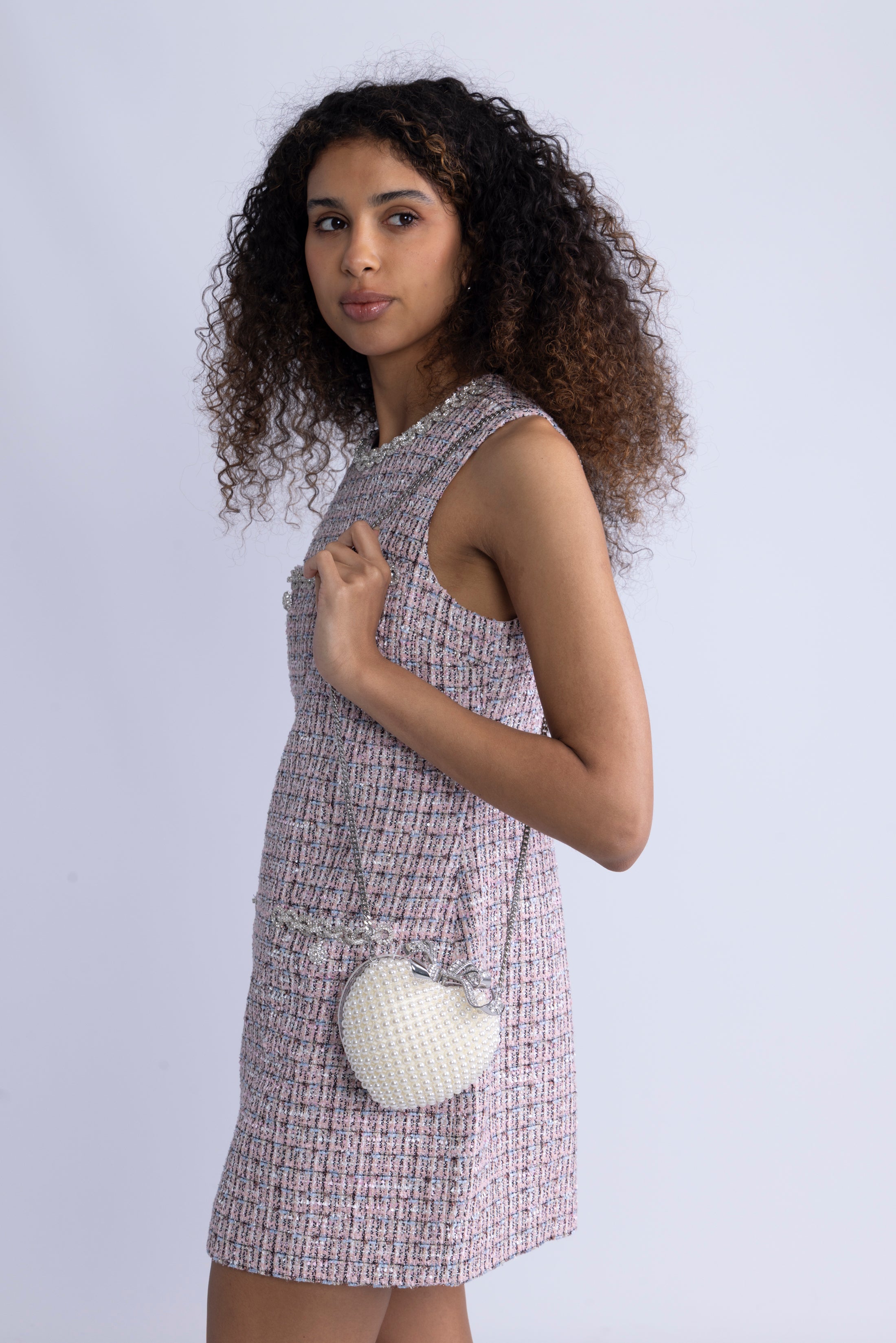 Pearl Heart Clutch Bag - Cream