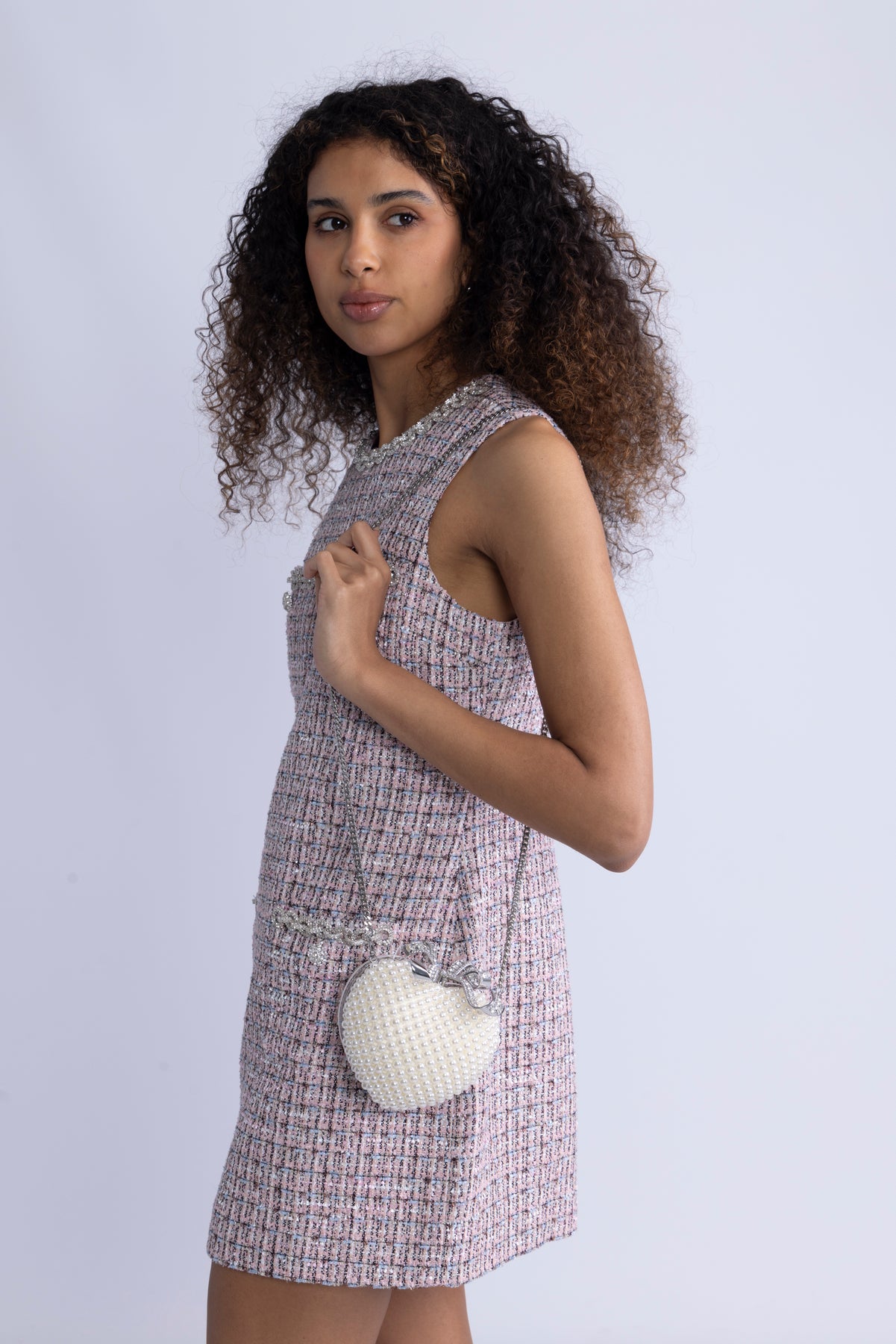 Pearl Heart Clutch Bag - Cream