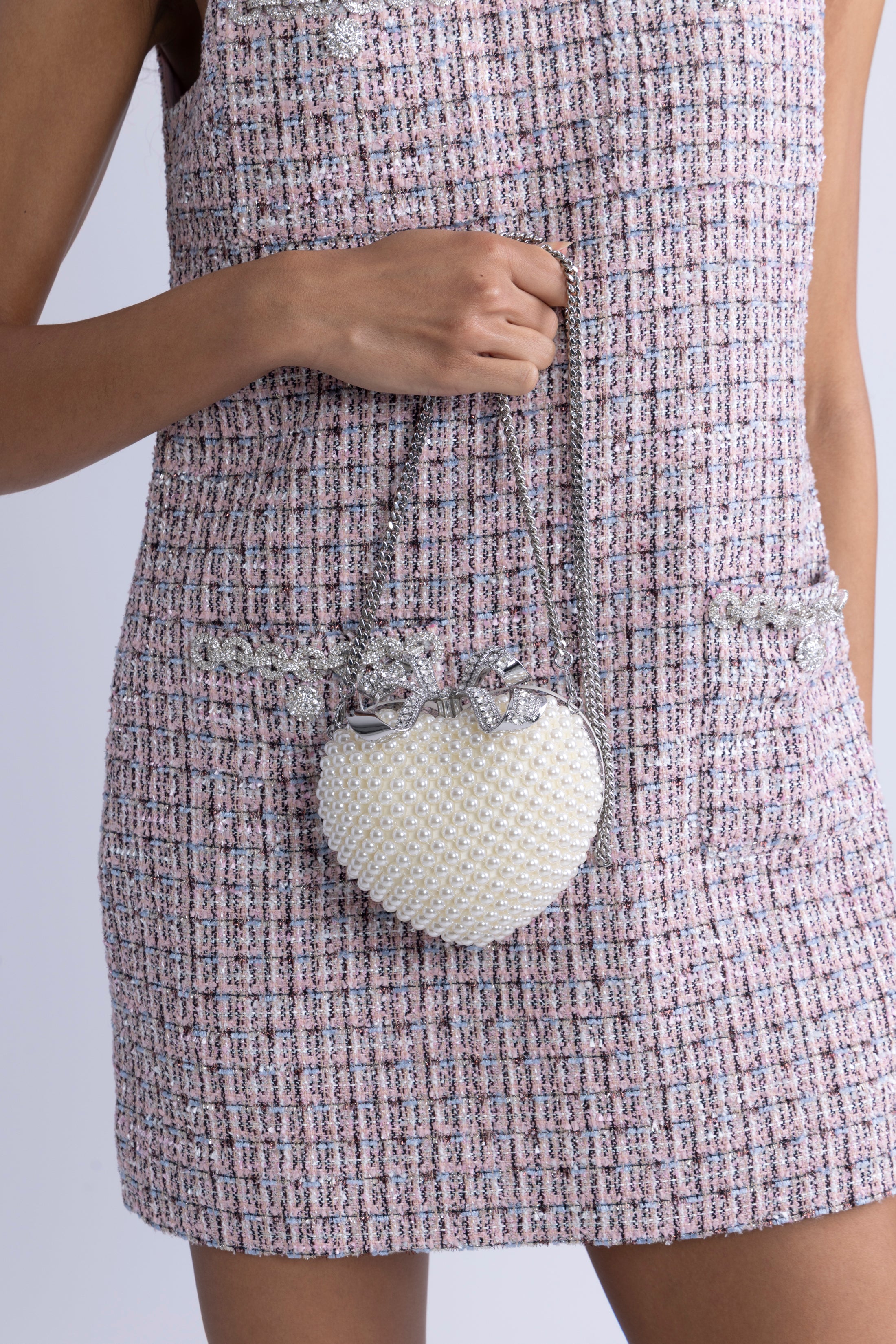 Pearl Heart Clutch Bag - Cream