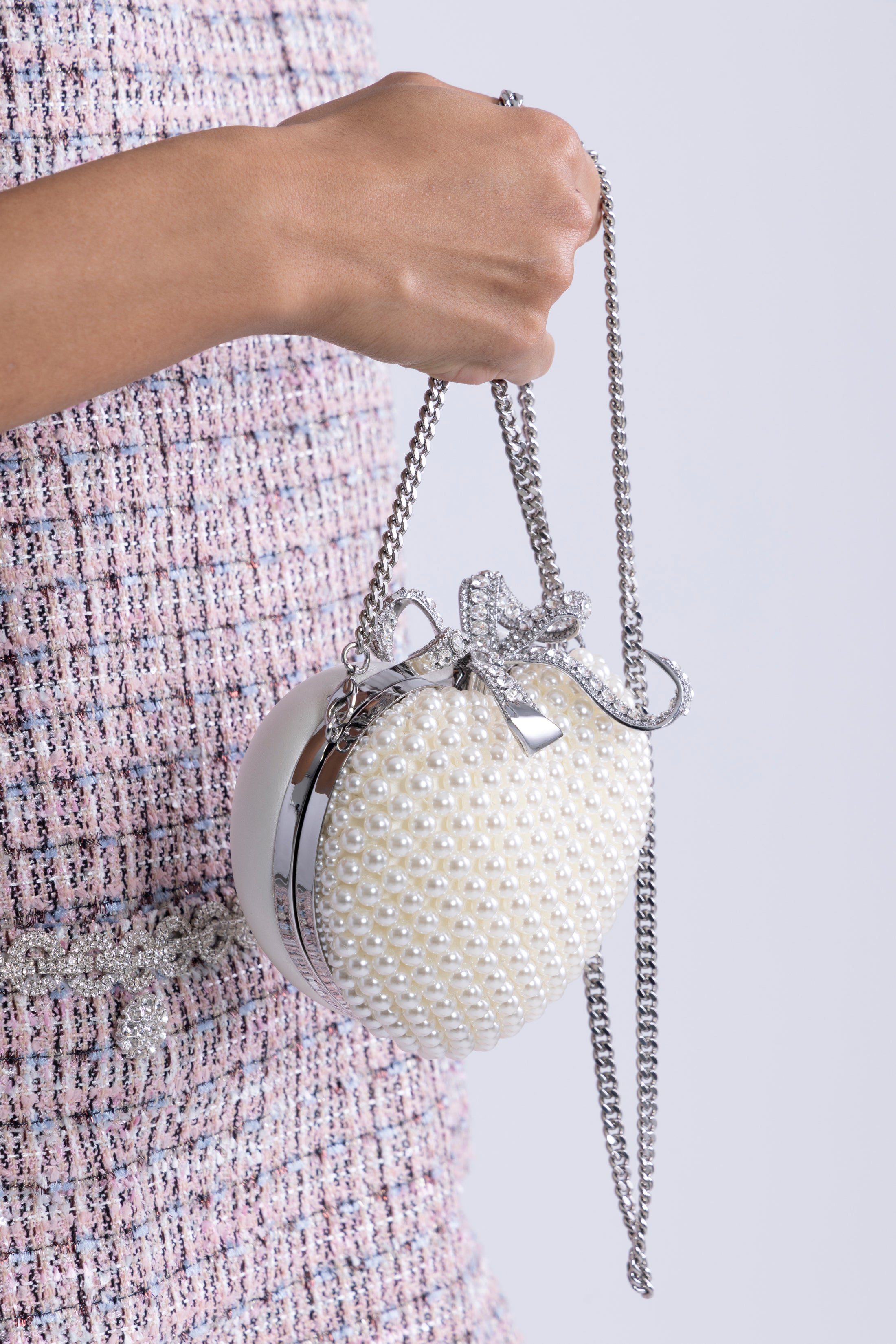 Pearl Heart Clutch Bag - Cream