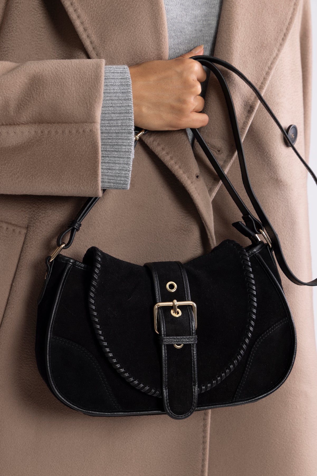 Maria Stitch Suede - Black W. Gold