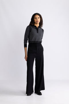 Houndstooth Jacquard Polo - Black