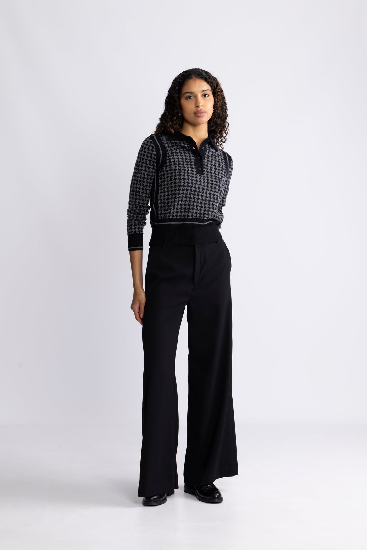 Houndstooth Jacquard Polo - Black