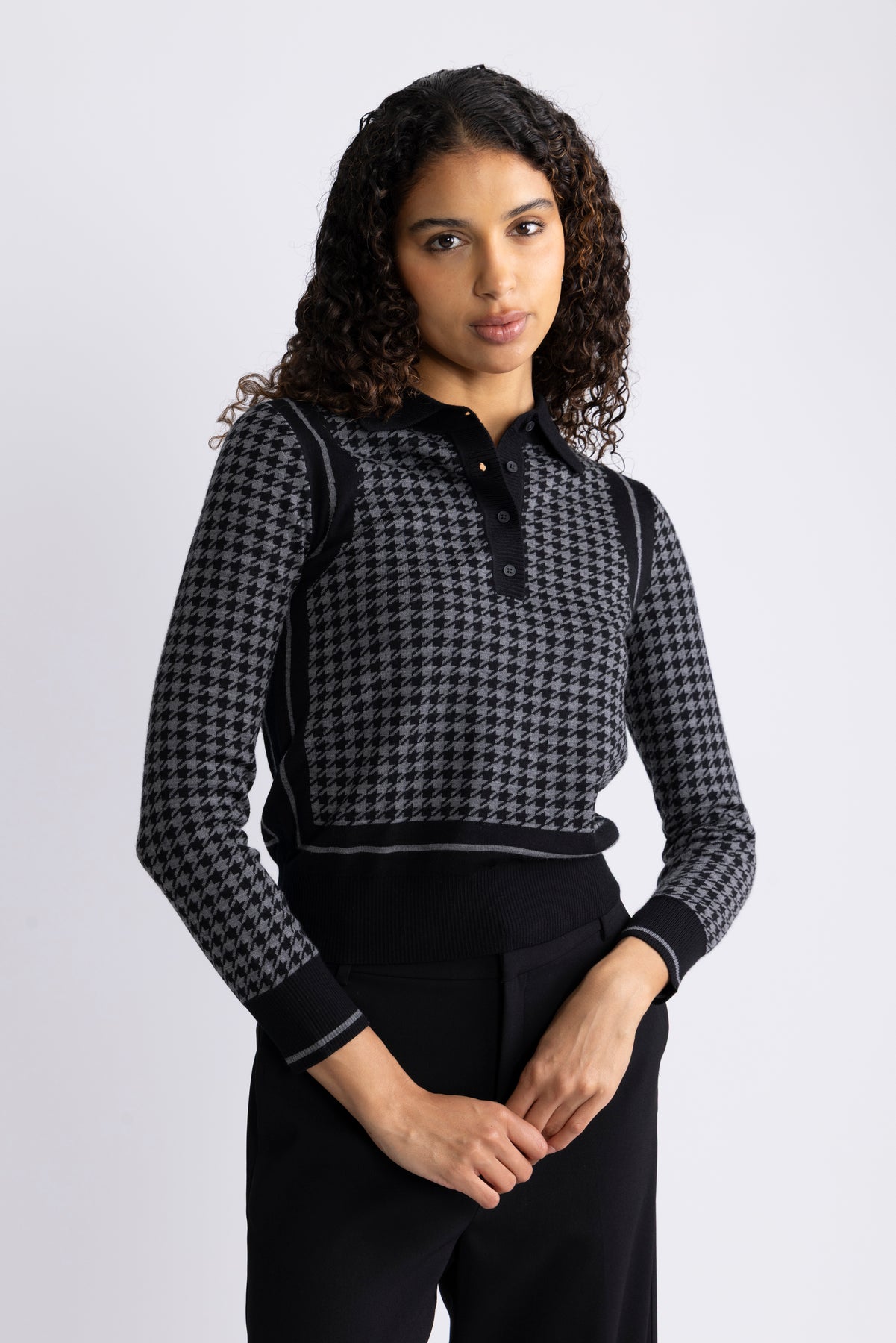 Houndstooth Jacquard Polo - Black