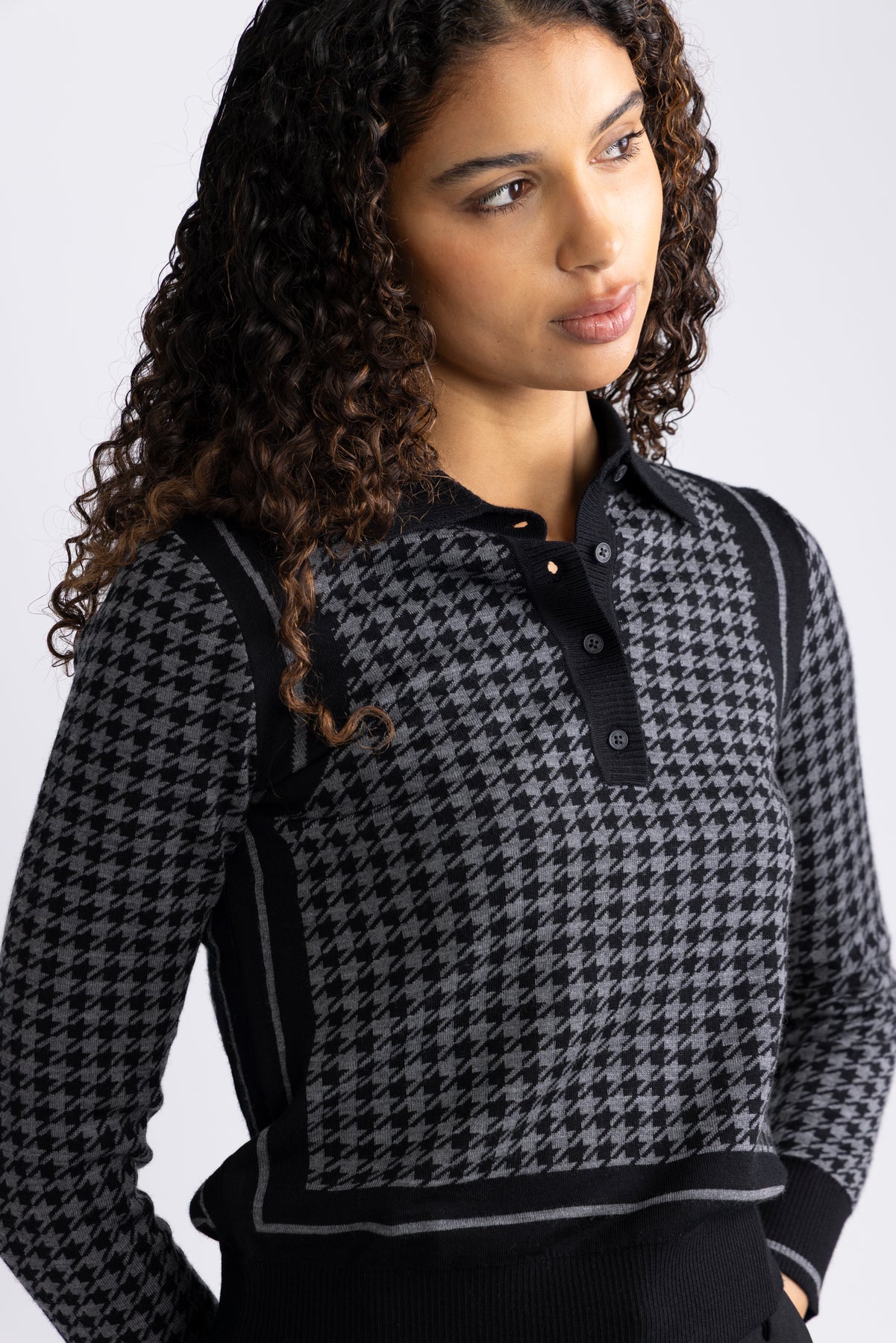 Houndstooth Jacquard Polo - Black