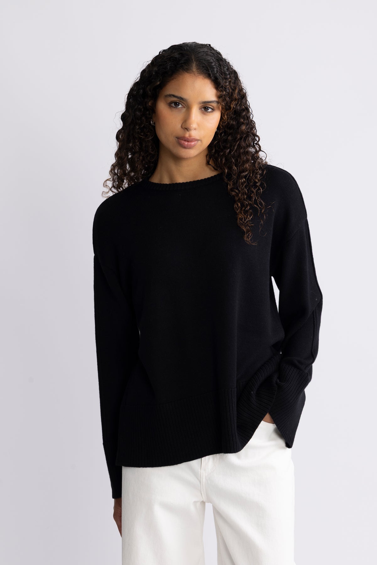 Yasbabette Ls O-Neck Knit Pullover - Black