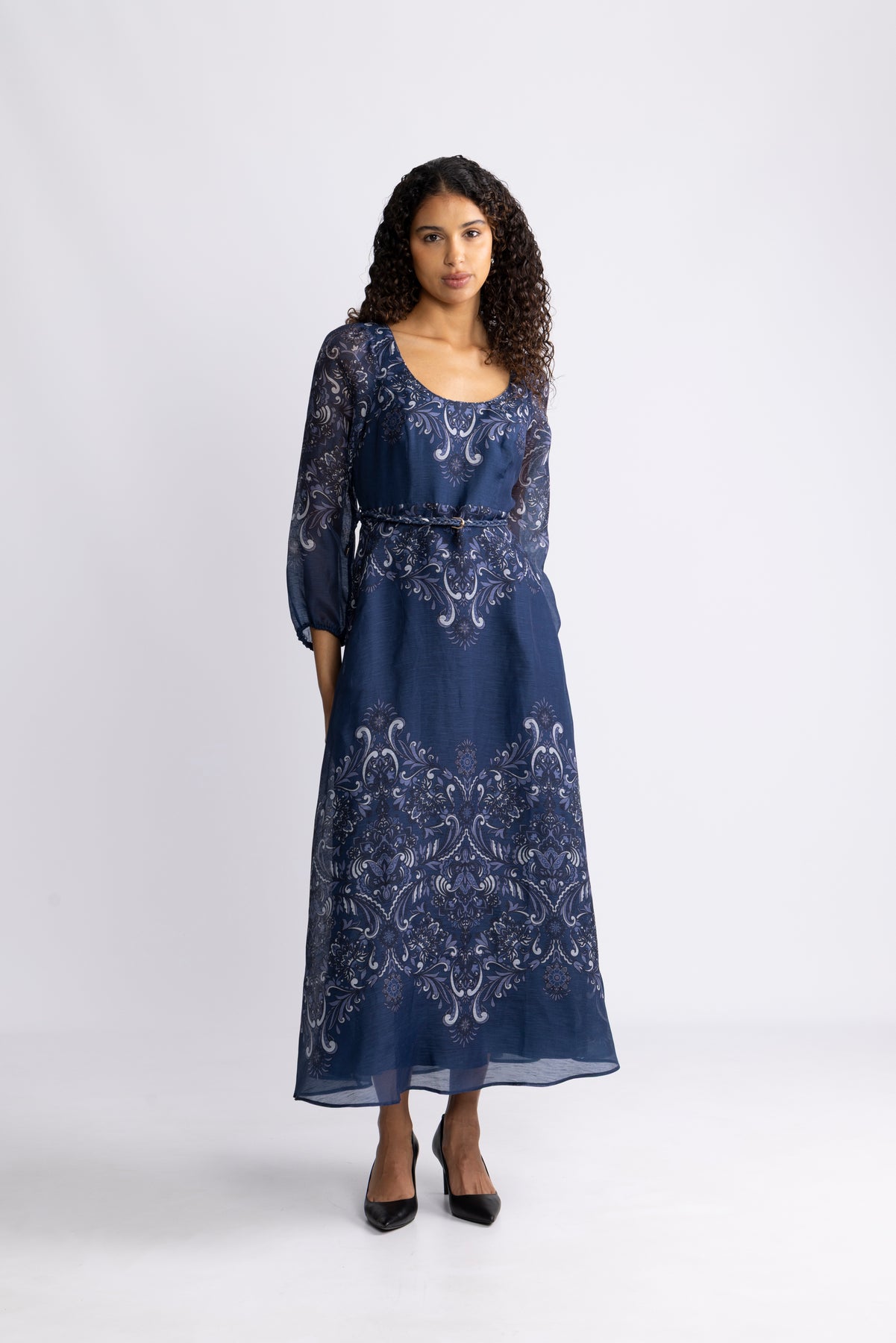 Aspyn Long Dress Silk/Linen - Navy